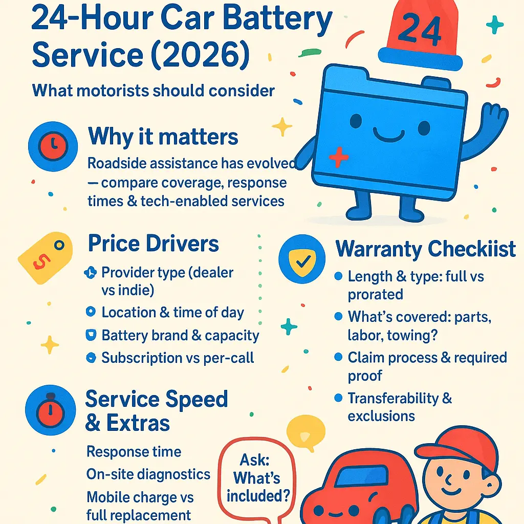 24 hour car battery service - Warranty